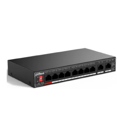 Коммутатор гигабитный 10-портовый неуправляемый c PoE Dahua DH-SG1010P, 8xRJ45 1Gb PoE, 2xRJ45 1Gb uplink, суммарно 96Вт, коммутация 20 Гбит/с, MAC-та