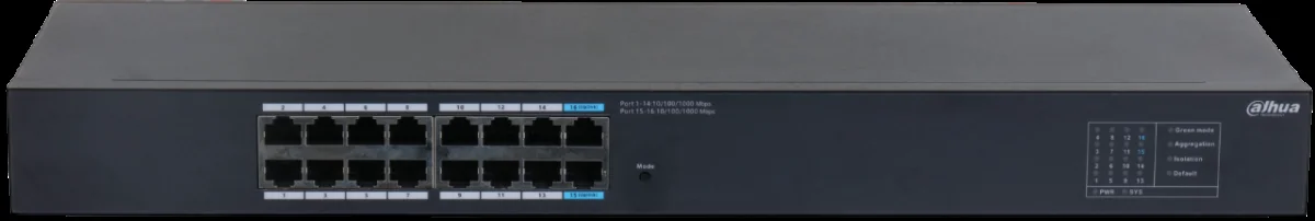 Коммутатор гигабитный 16-портовый неуправляемый Dahua DH-SG1016 16xRJ45 1Gb, коммутация 32 Гбит/с, MAC-таблица 8К, металл