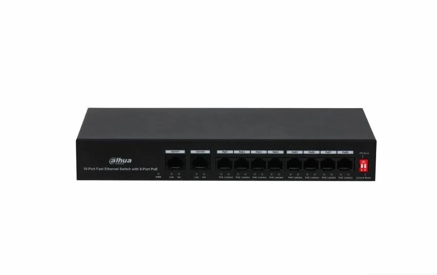 Коммутатор гигабитный 8-портовый неуправляемый c PoE Dahua DH-SG1008LP, 4xRJ45 1Gb PoE, 4xRJ45 1Gb, суммарно 60Вт, коммутация 20 Гбит/с, MAC-таблица 8