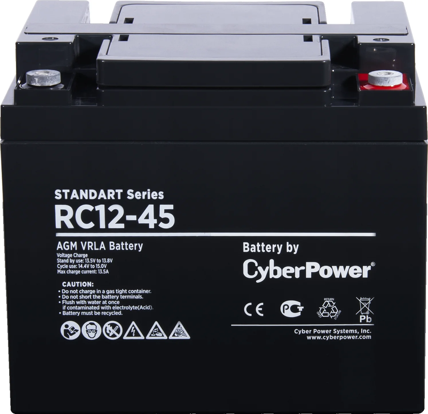 Аккумуляторная батарея CyberPower RC 12-135 12В/135Ач, клемма Болт М8 (340х173х281мм (284мм); 40кг; Срок службы 7-10лет