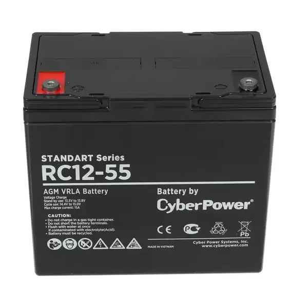 Аккумуляторная батарея CyberPower RC 12-55 12В/55Ач, клемма Болт М6 (230х138х205мм (227мм); 17кг; Срок службы 10лет)