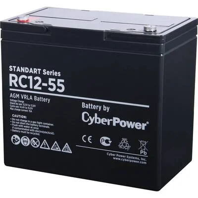 Аккумуляторная батарея CyberPower RC 12-55 12В/55Ач, клемма Болт М6 (230х138х205мм (227мм); 17кг; Срок службы 10лет)