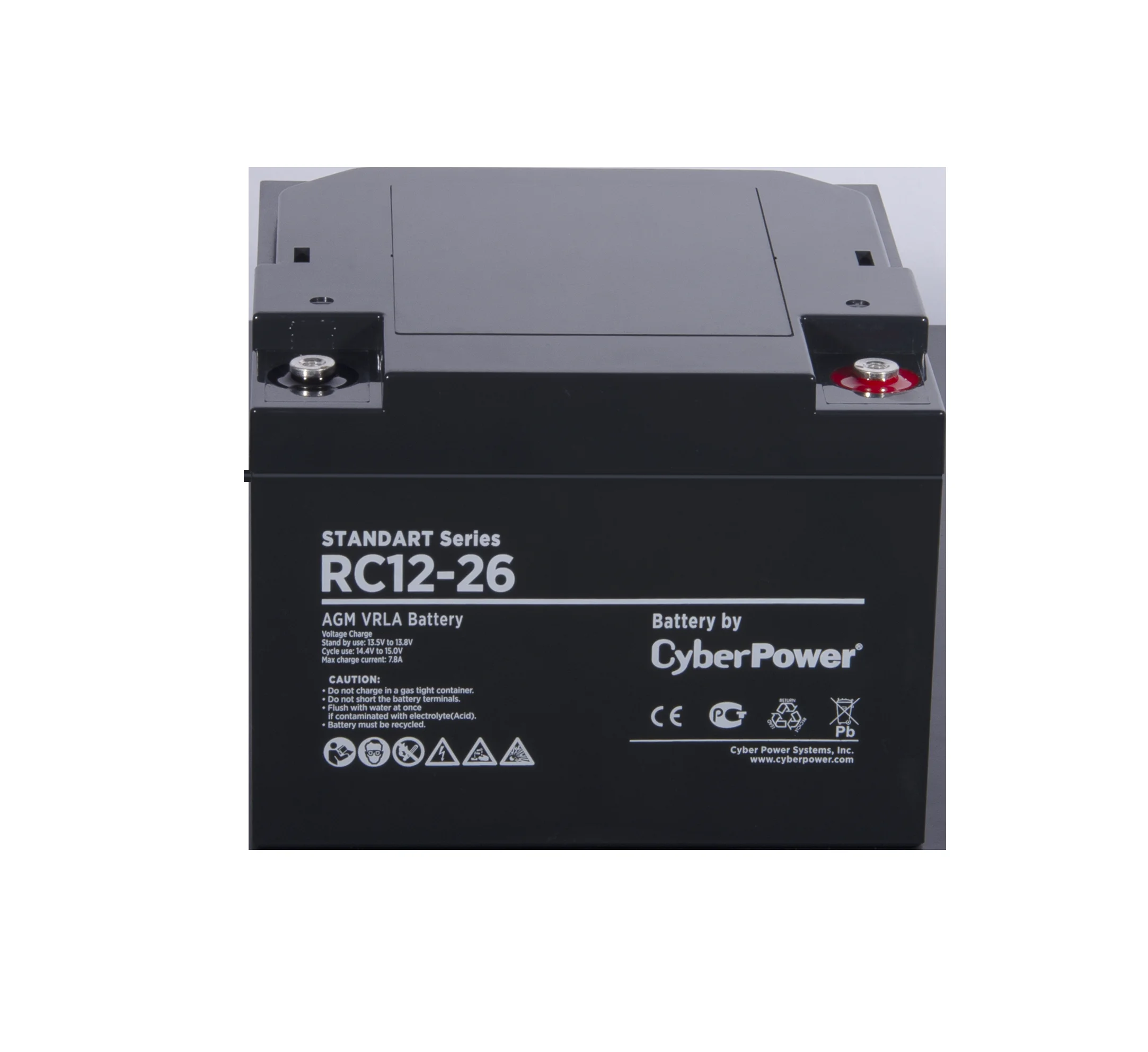 Аккумуляторная батарея CyberPower RV 12-26 12В/26Ач, клемма Болт М6 (166х128х175мм (175мм); 9,2кг; Срок службы