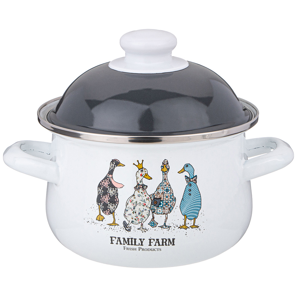 ARTI-M КАСТРЮЛЯ AGNESS ЭМАЛИРОВАННАЯ С ЭМАЛ.КРЫШКОЙ СЕРИЯ "FAMILY FARM", 1.5 Л, 16*10 СМ