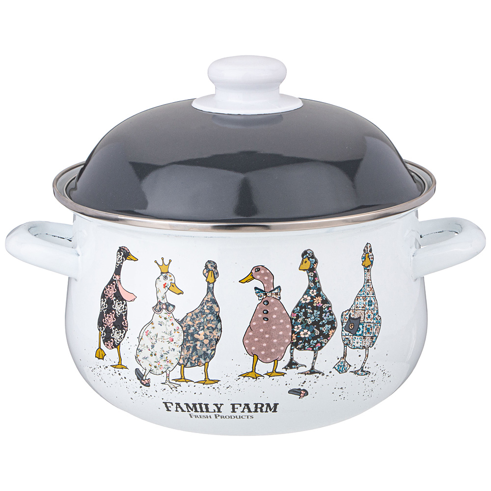 ARTI-M КАСТРЮЛЯ AGNESS ЭМАЛИРОВАННАЯ С ЭМАЛ.КРЫШКОЙ СЕРИЯ "FAMILY FARM", 2.8 Л, 20*12 СМ