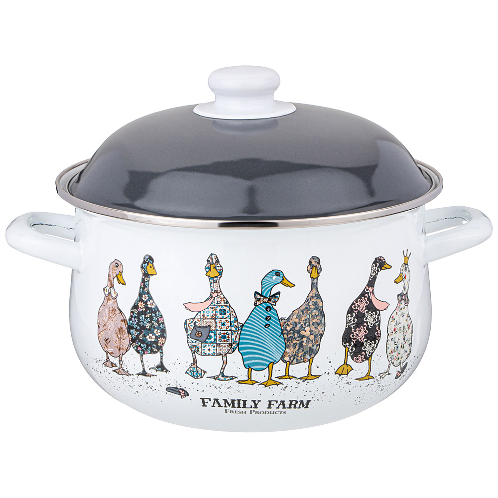 ARTI-M КАСТРЮЛЯ AGNESS ЭМАЛИРОВАННАЯ С ЭМАЛ.КРЫШКОЙ СЕРИЯ "FAMILY FARM", 3.6 Л, 22*13 СМ