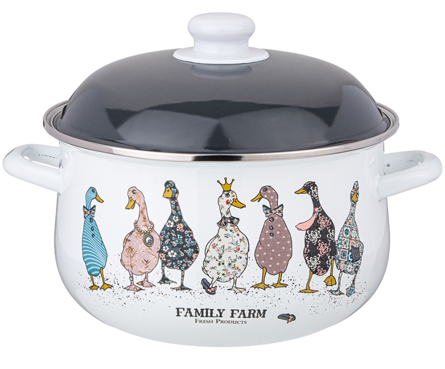 ARTI-M КАСТРЮЛЯ AGNESS ЭМАЛИРОВАННАЯ С ЭМАЛ.КРЫШКОЙ СЕРИЯ "FAMILY FARM", 5.0 Л, 24*14 СМ