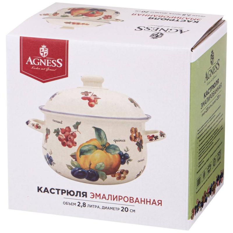 ARTI-M КАСТРЮЛЯ AGNESS ЭМАЛИРОВАННАЯ С ЭМАЛ.КРЫШКОЙ СЕРИЯ "ПРОВАНС ЛИМОНЫ" 2.8 Л, 20*12 СМ