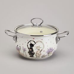 ARTI-M КАСТРЮЛЯ AGNESS ЭМАЛИРОВАННАЯ СО СТЕКЛЯННОЙ КРЫШКОЙ СЕРИЯ "LAVANDER CATS", 2,8 Л ДИА. 20СМ
