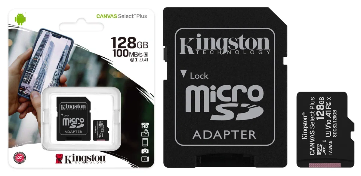 Флеш карта microSD 128GB Kingston microSDXC Class 10 UHS-I U1 A1 V 10 Select Plus (SD адаптер) 150MB/s