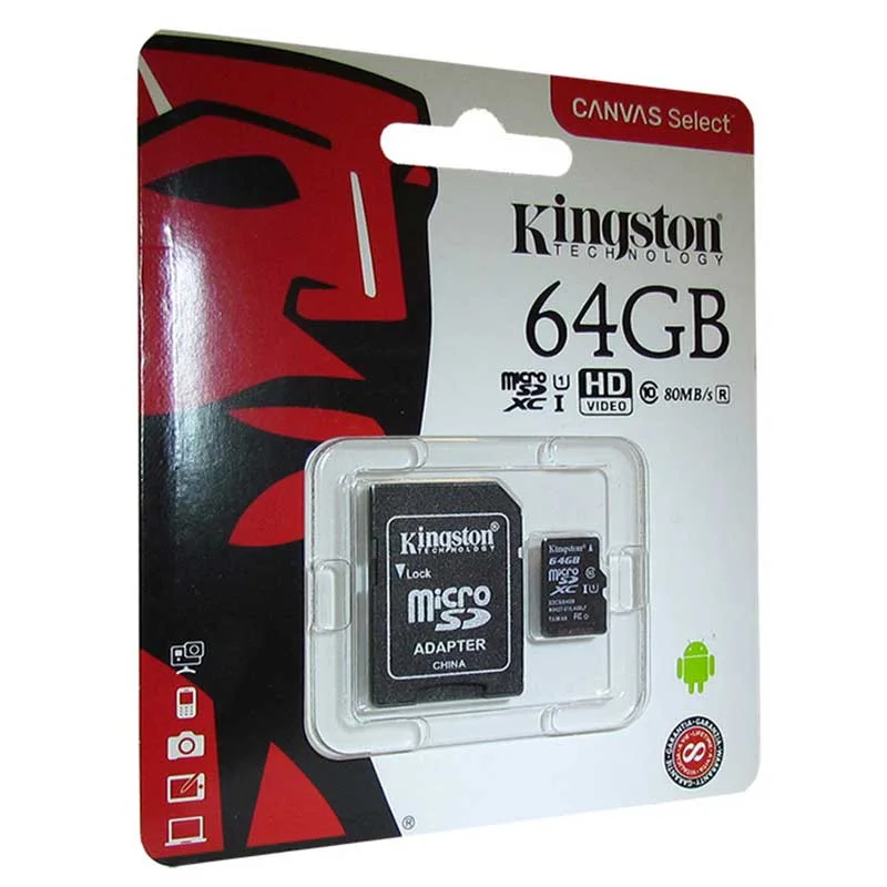 Флеш карта microSD 64GB Kingston microSDXC Class 10 UHS-I U1 A1 V 10 Select Plus 100MB/s