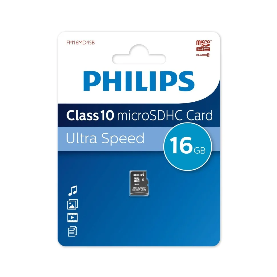 Флеш карта microSD 16GB PHILIPS High Speed  microSDHC Class 10 90MB/s
