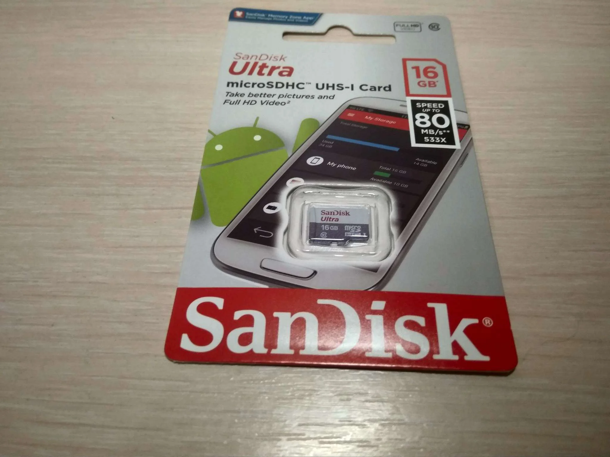 Флеш карта microSD 16GB SanDisk microSDHC Class 10 Ultra 80MB/s