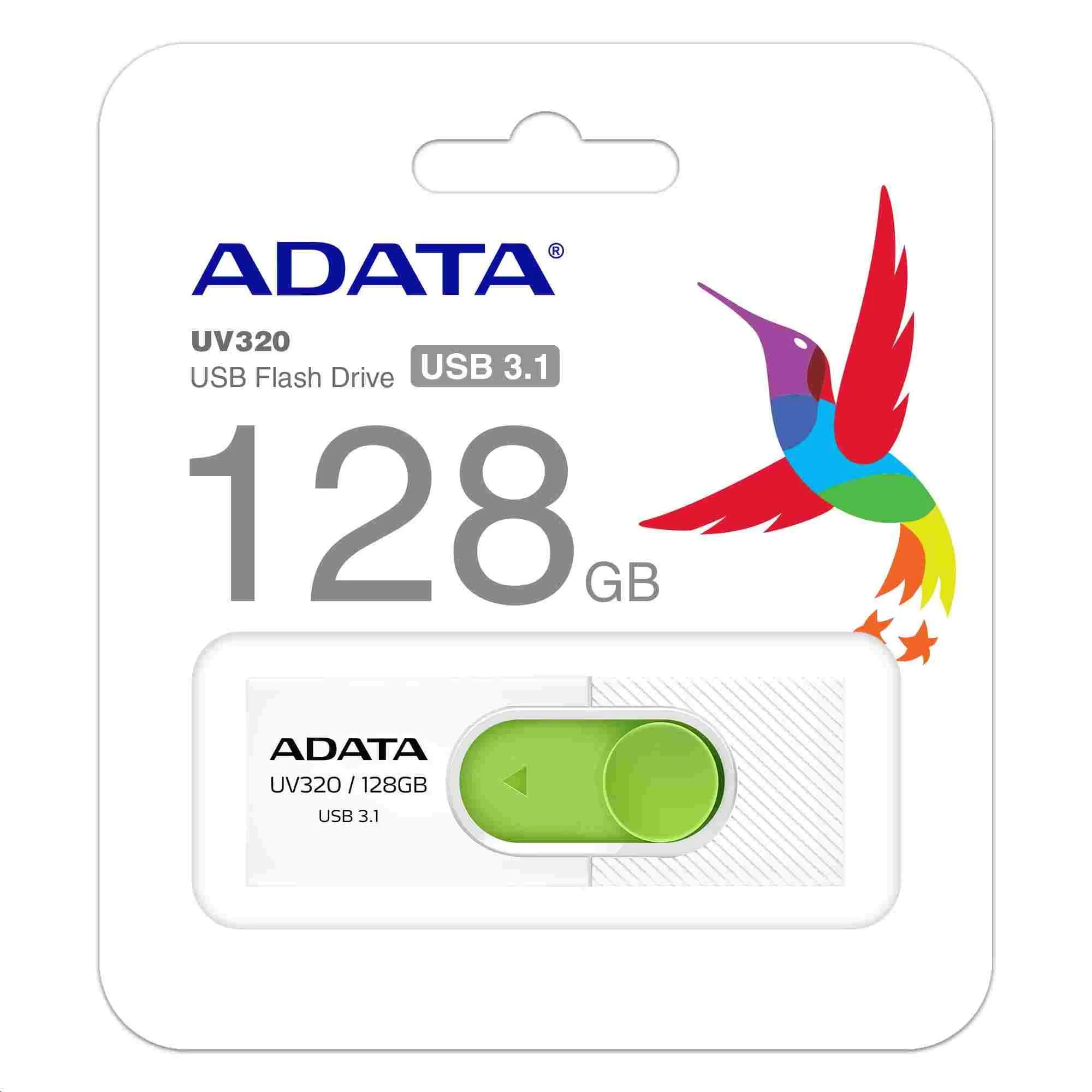 Флеш накопитель 512GB A-DATA UV320, USB 3.2, белый/зеленый
