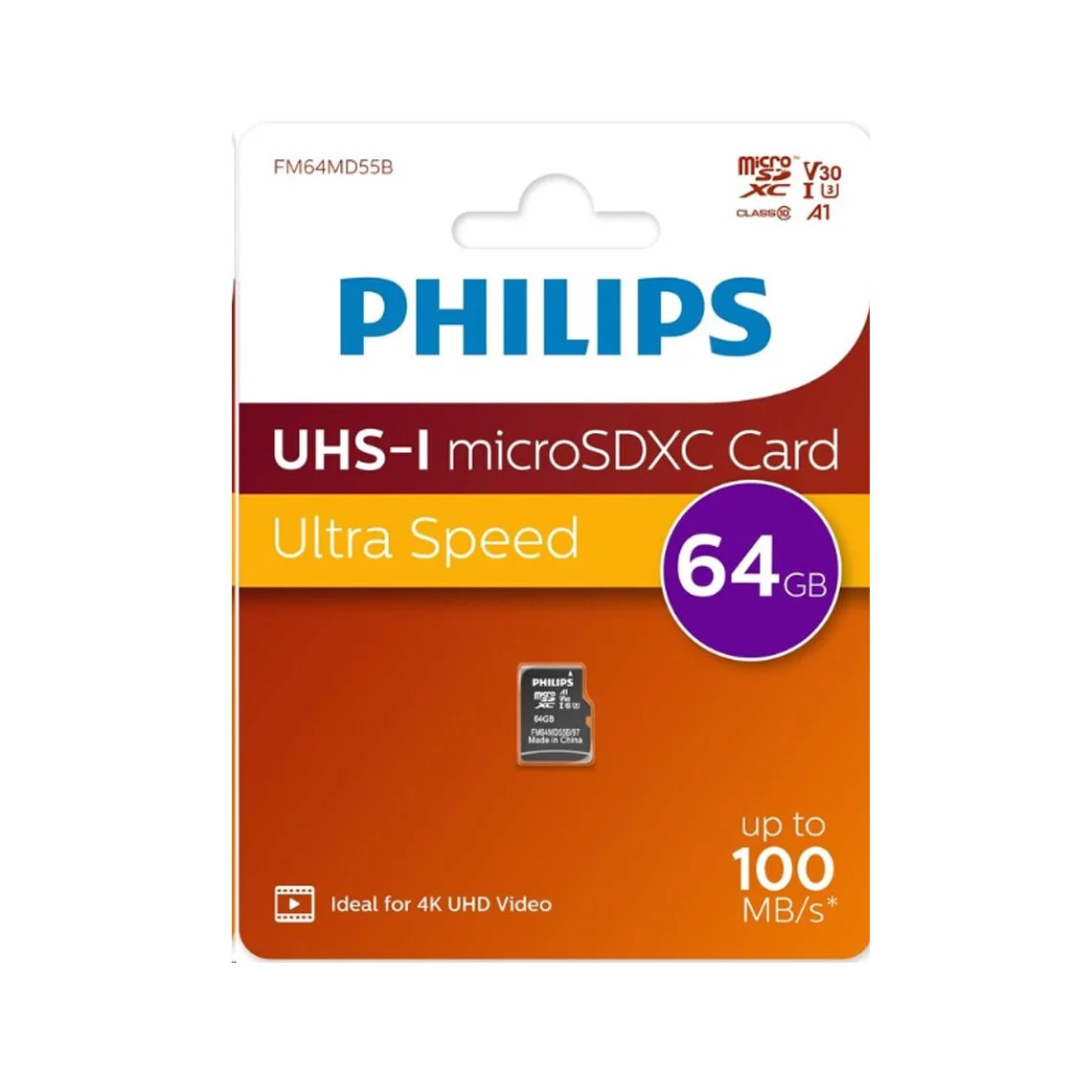 Флеш карта microSD 512GB PHILIPS High Speed  microSDHC Class 10 UHS-I U3, V30, A1, 130MB/s
