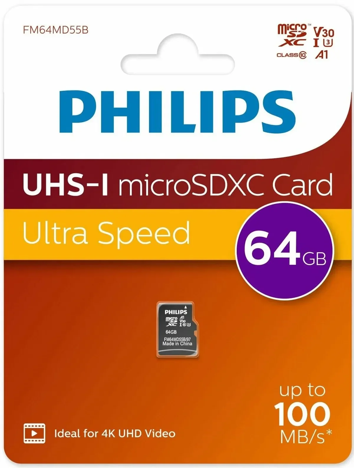 Флеш карта microSD 512GB PHILIPS High Speed  microSDHC Class 10 UHS-I U3, V30, A1, 130MB/s