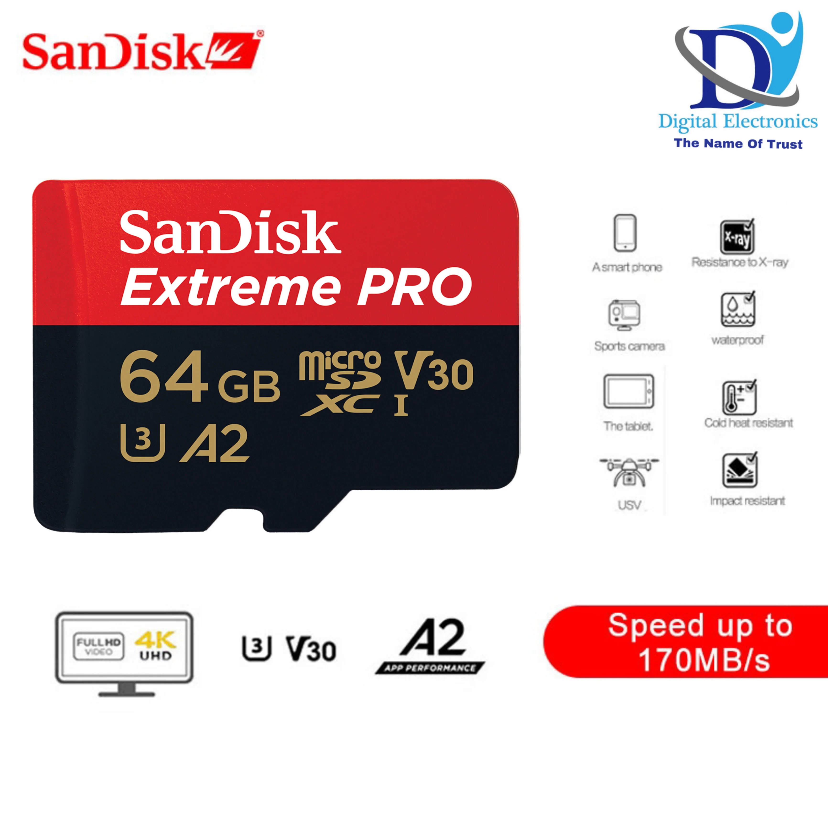 Флеш карта microSD 512GB SanDisk microSDXC Class 10 UHS-I A2 C10 V30 U3 Extreme Pro (SD адаптер) 200MB/s
