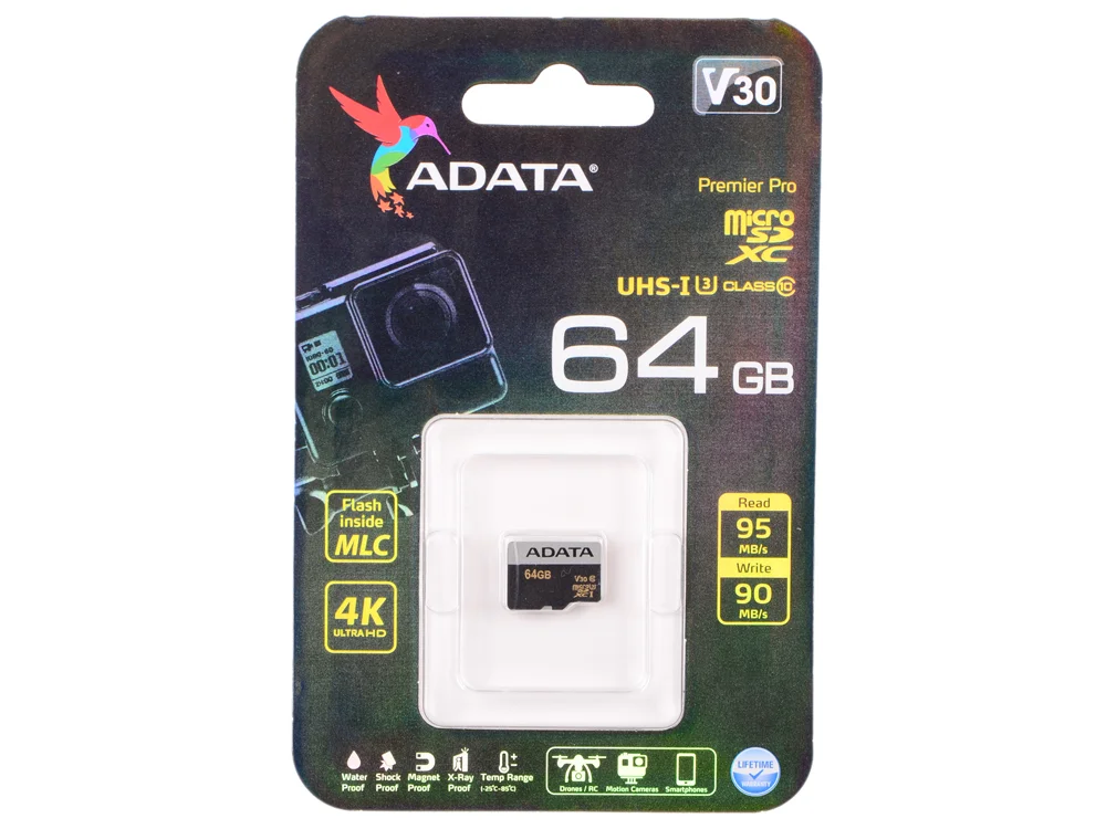 Флеш карта microSD 64GB A-DATA Premier Pro microSDXC Class 10 UHS-I U3 V30 A2 100/80 MB/s (SD адаптер)