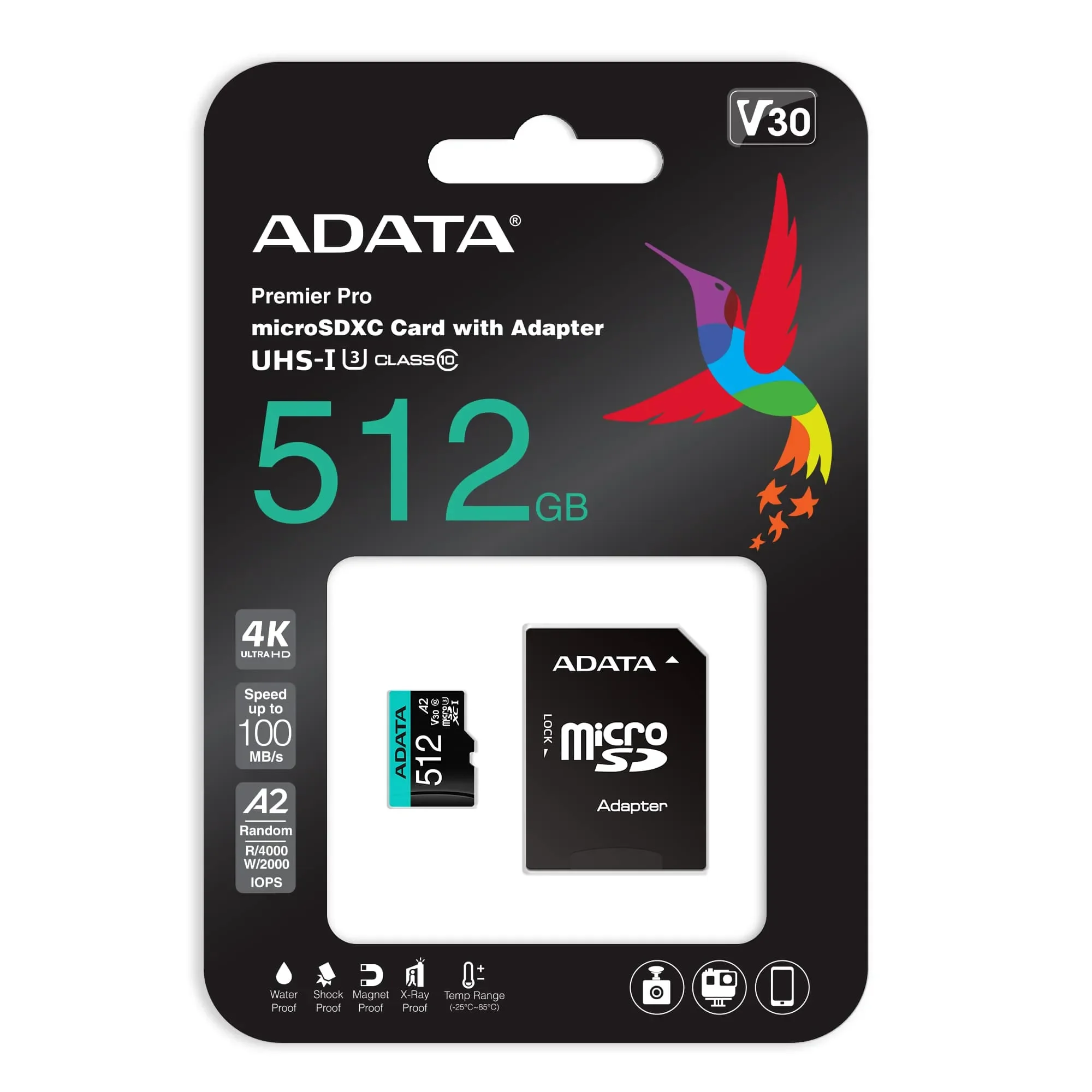 Флеш карта microSD 64GB A-DATA Premier Pro microSDXC Class 10 UHS-I U3 V30 A2 100/80 MB/s (SD адаптер)