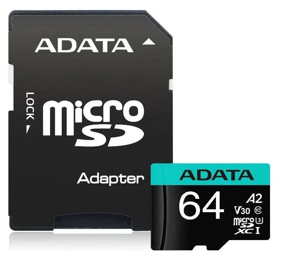 Флеш карта microSD 64GB A-DATA Premier Pro microSDXC Class 10 UHS-I U3 V30 A2 100/80 MB/s (SD адаптер)