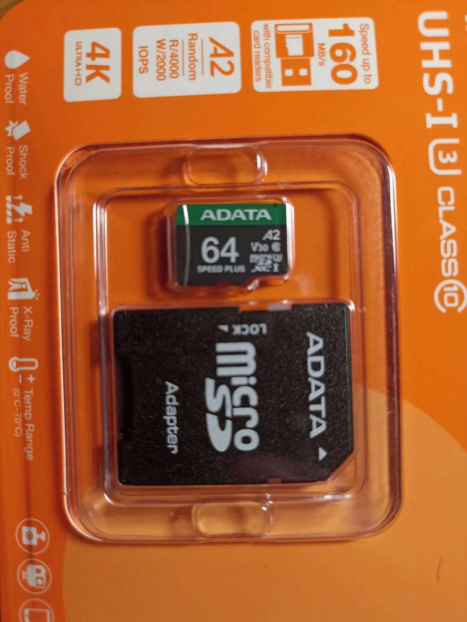 Флеш карта microSD 64GB A-DATA Speed Plus microSDXC Class 10 UHS-I U3 V30S A2 160/140 MB/s (SD адаптер)