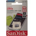 Флеш карта microSD 64GB SanDisk microSDXC Class 10 Ultra UHS-I 100MB/s