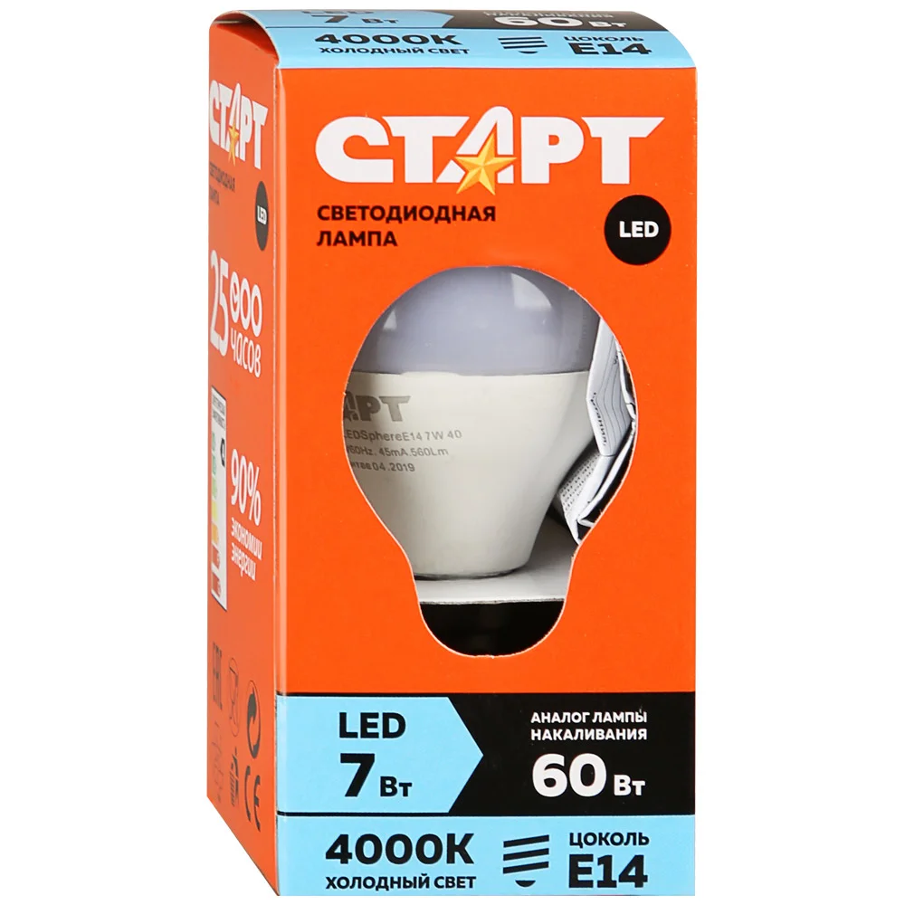 Лампа LED СТАРТ ECO Sphere E14  7W 4000K