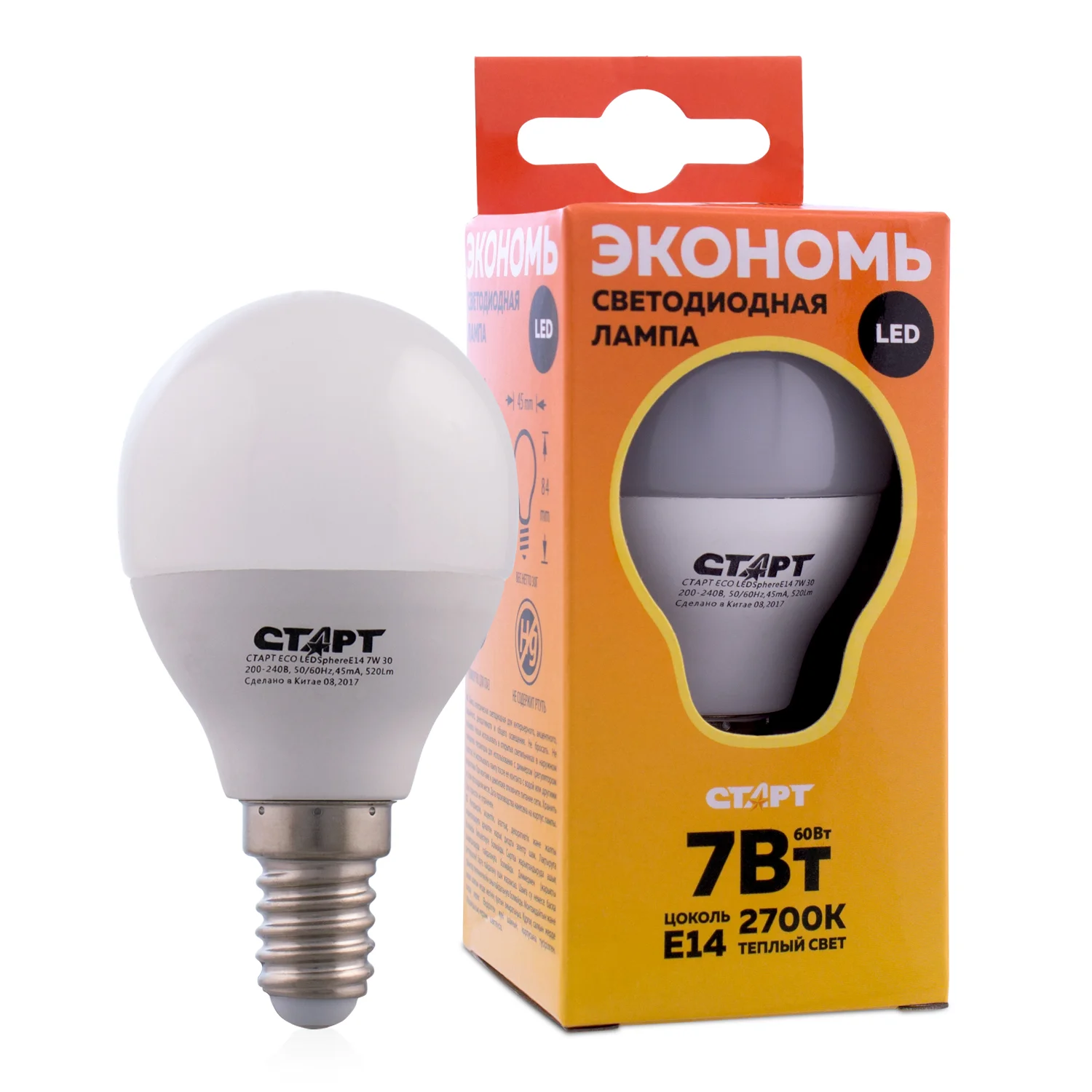 Лампа LED СТАРТ ECO Sphere E14  7W 4000K