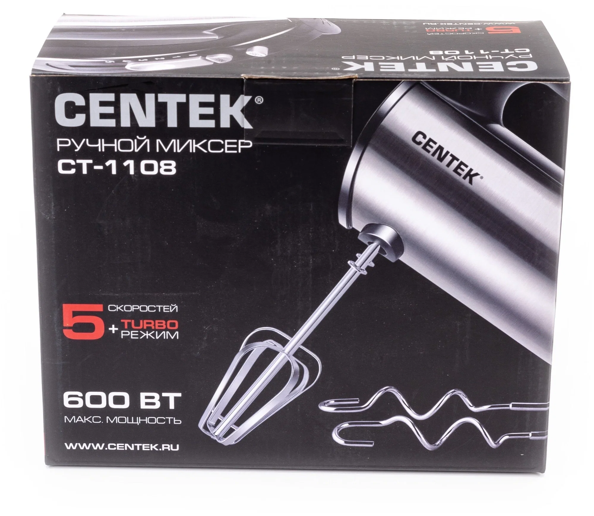 Миксер ручной Centek CT-1108 черный/стальной, 600 Вт