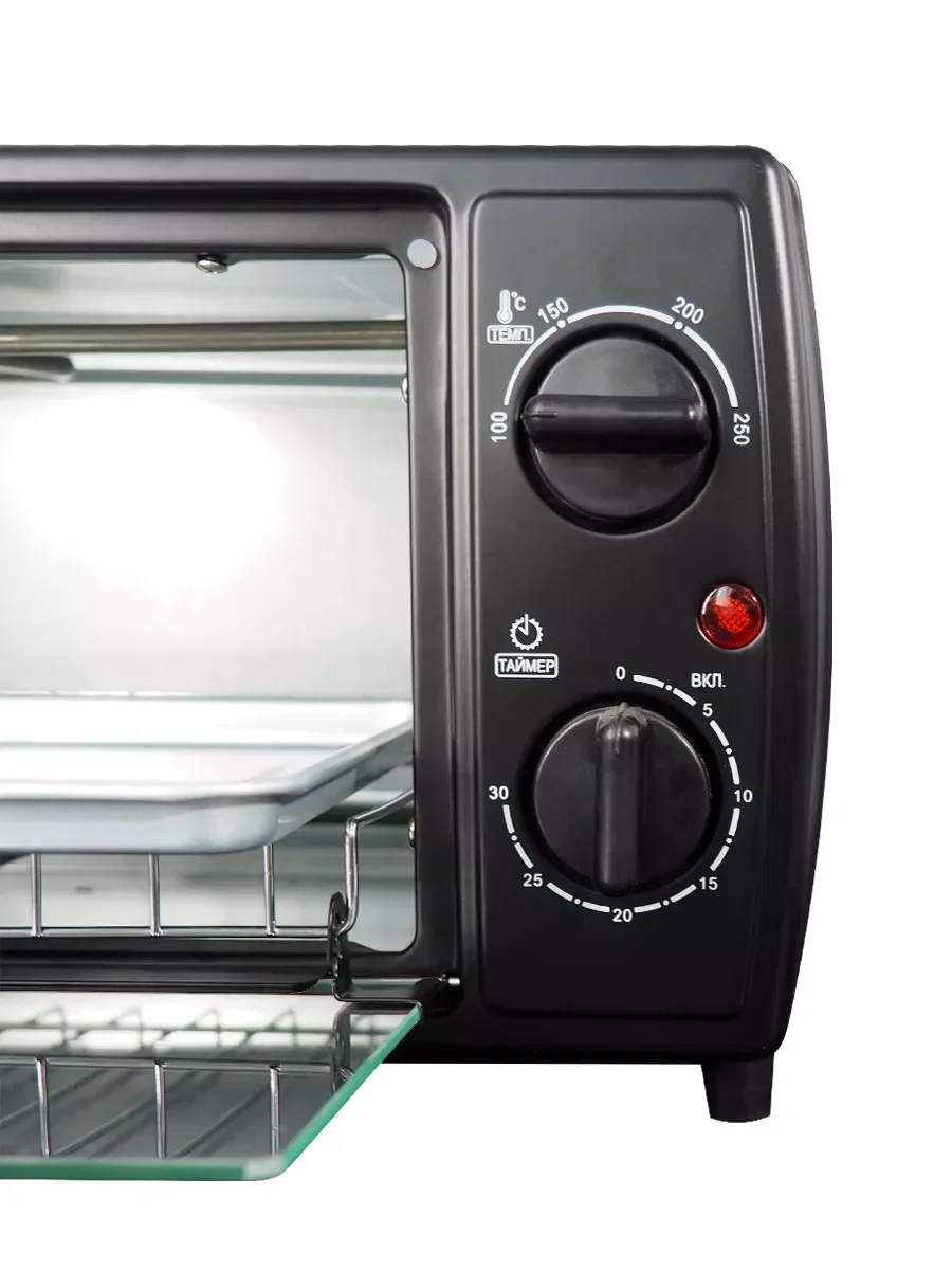 Мини печь Sakura SA-7018B черный, 10 л, мощность 1000 Вт, 2 кварц.нагреват.элемента, регулировка температуры 100-250С, 30-минутный таймер со звонком,