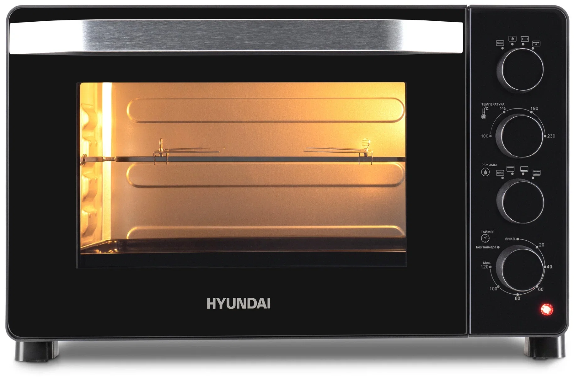 Мини-печь Hyundai MIO-HY081 38 л, 2000 Вт, серебристый/черный