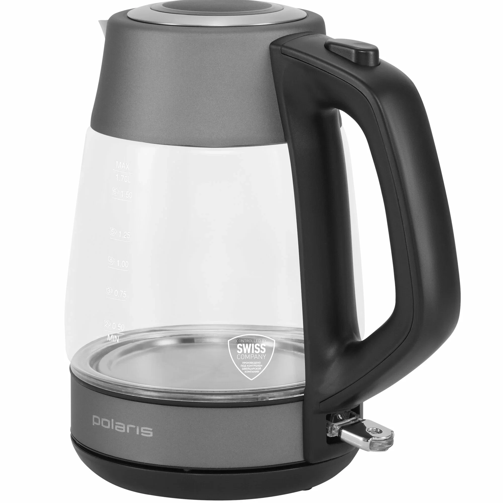Чайник электрический Polaris PWK1760CGL графит, 1,7 л, 2150 Вт, стекло