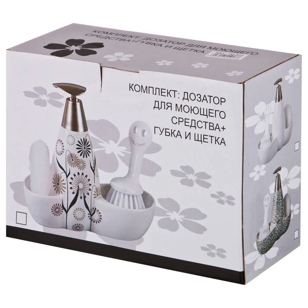 ДОЗАТОР ДЛЯ МОЮЩЕГО СРЕДСТВА "FRESH" 500 МЛ + ГУБКА И ЩЕТКА 20*9*18 СМ (КОР=12ШТ.)