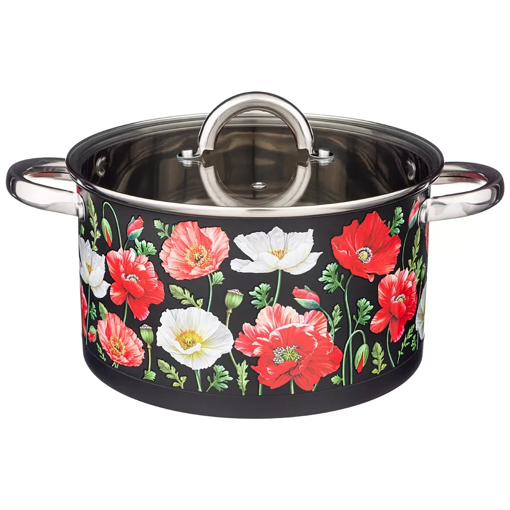 КАСТРЮЛЯ AGNESS "МАКИ" СО СТЕКЛЯННОЙ КРЫШКОЙ, НЕРЖ.СТАЛЬ, 1,5Л 16Х9 СМ