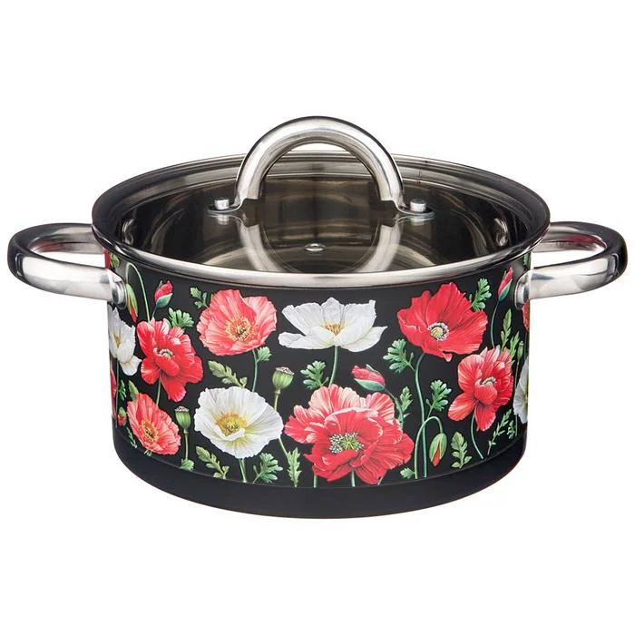 КАСТРЮЛЯ AGNESS "МАКИ" СО СТЕКЛЯННОЙ КРЫШКОЙ, НЕРЖ.СТАЛЬ, 3,1Л 20Х11 СМ