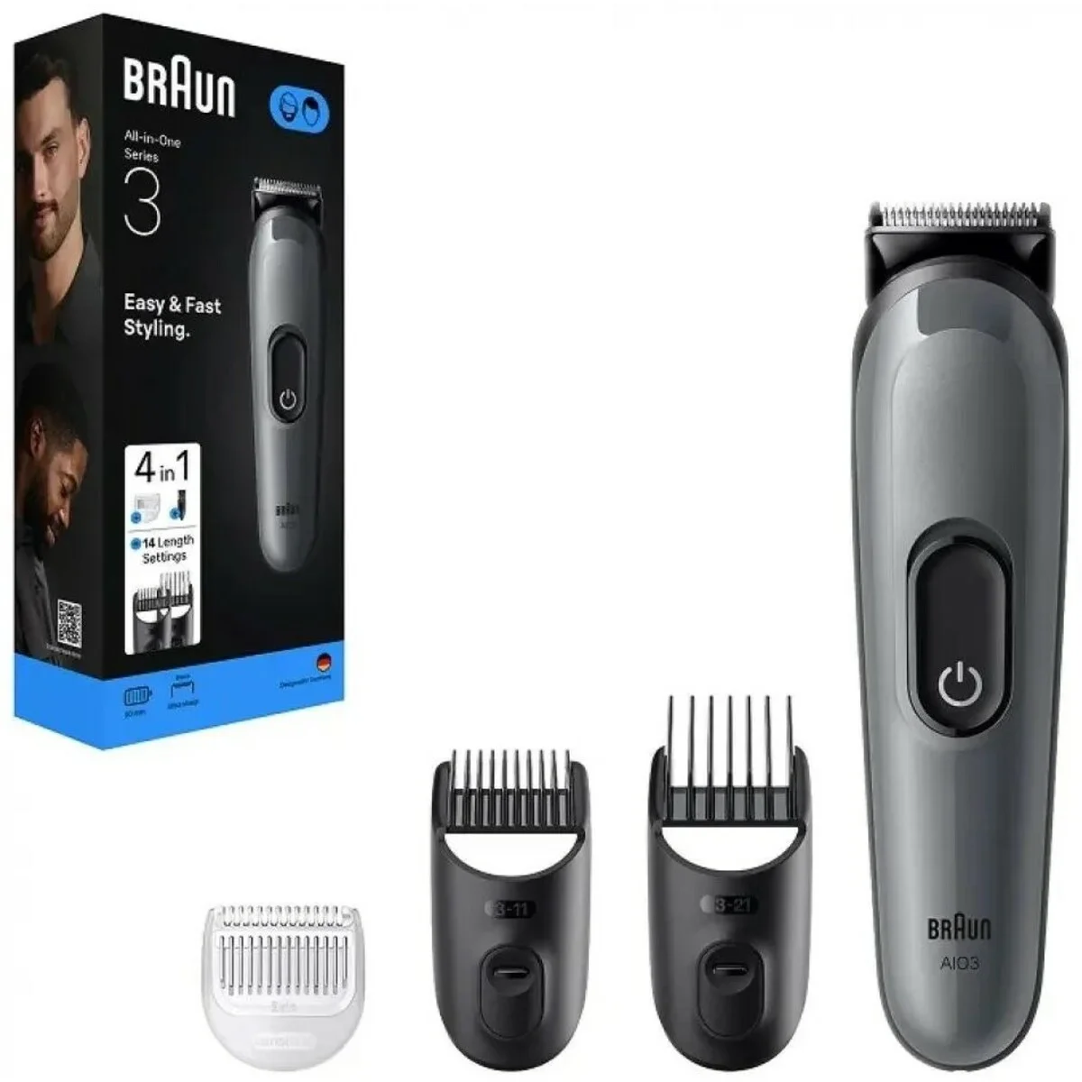 Триммер Braun AIO3500 аккумул.до 50 мин, 3 насадки. стрижка 3-11мм, 2 насадки,