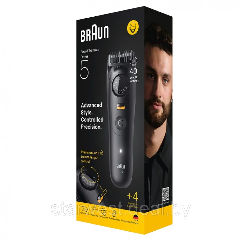 Триммер Braun BT5520, 120 мин работы аккум, Precision Wheel. водонепроницаемый.