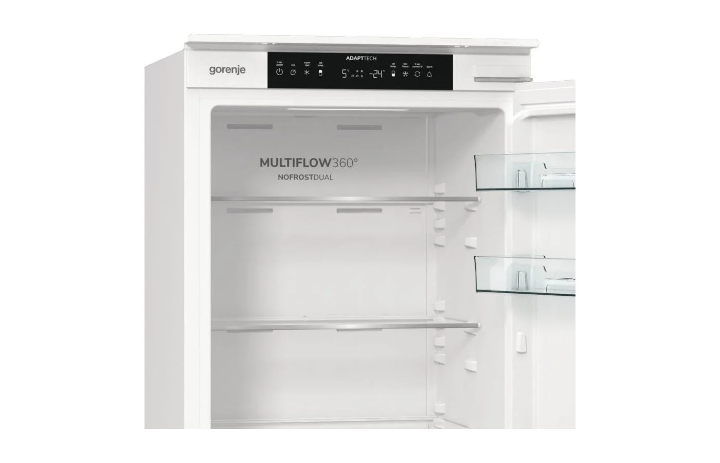 Встраиваемый холодильник Gorenje NRKI519E82WF, 193 см, электронное управление, цифровой дисплей, Wi-Fi, NoFrost Dual, Multiflow 360, контейнер CrispZo