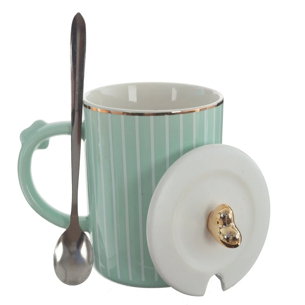 Кружка с крышкой и ложкой, 390 мл, L12,5 W9,5 H13 см