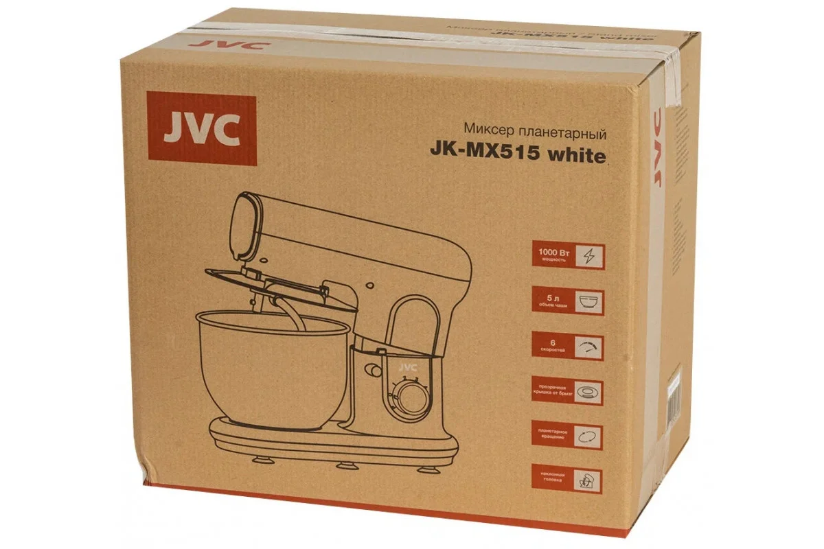 Миксер-тестомес JVC JK-MX515 white, чаша 5 л,6 скоростей, пластик