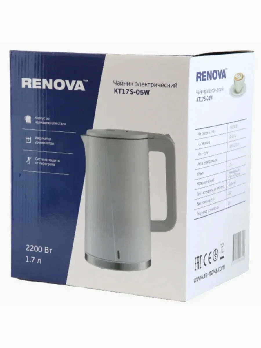 Чайник электрический Renova KT17S-05W нержавеющая сталь