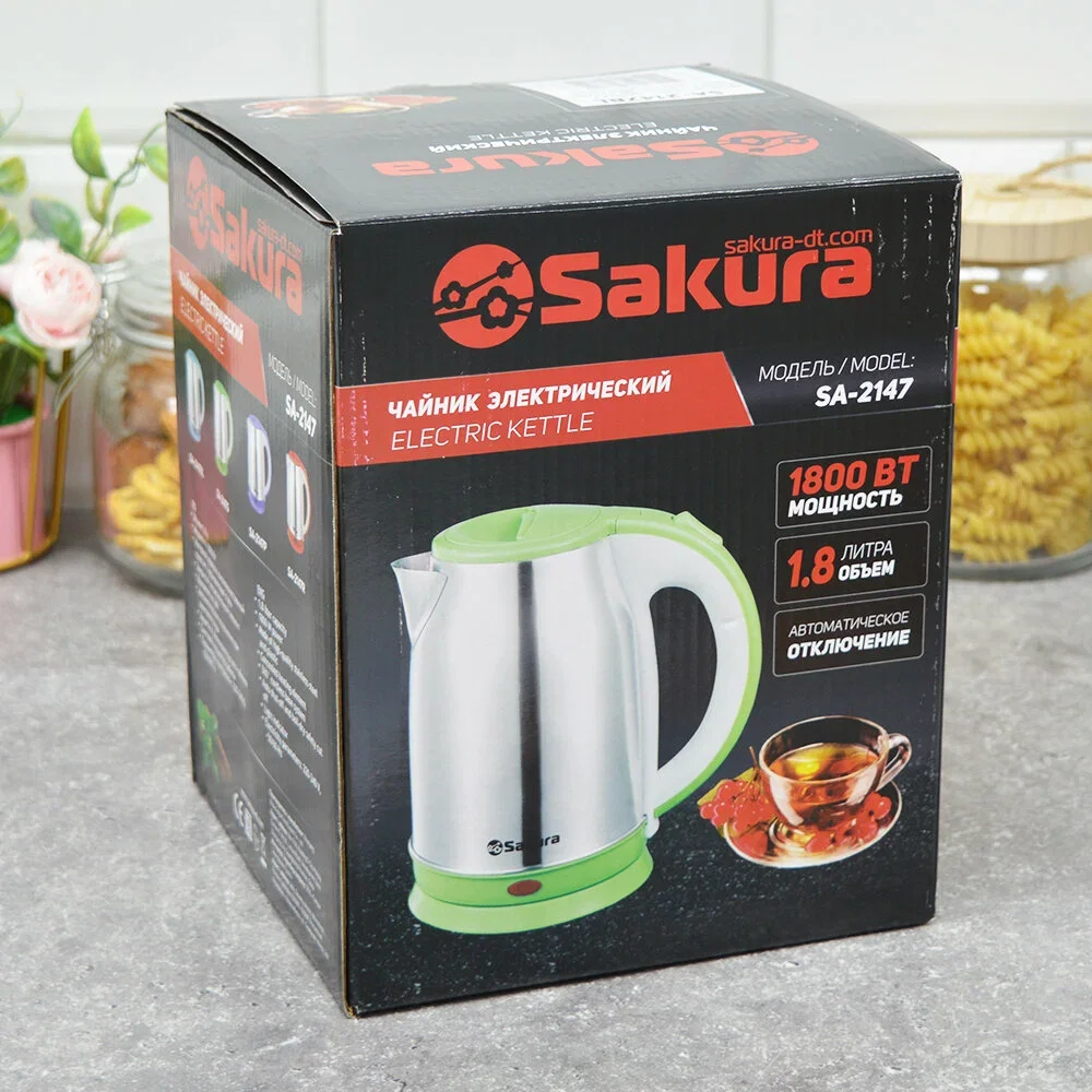 Чайник электрический Sakura SA-2147BL 1.8 л, нерж+голуб д
