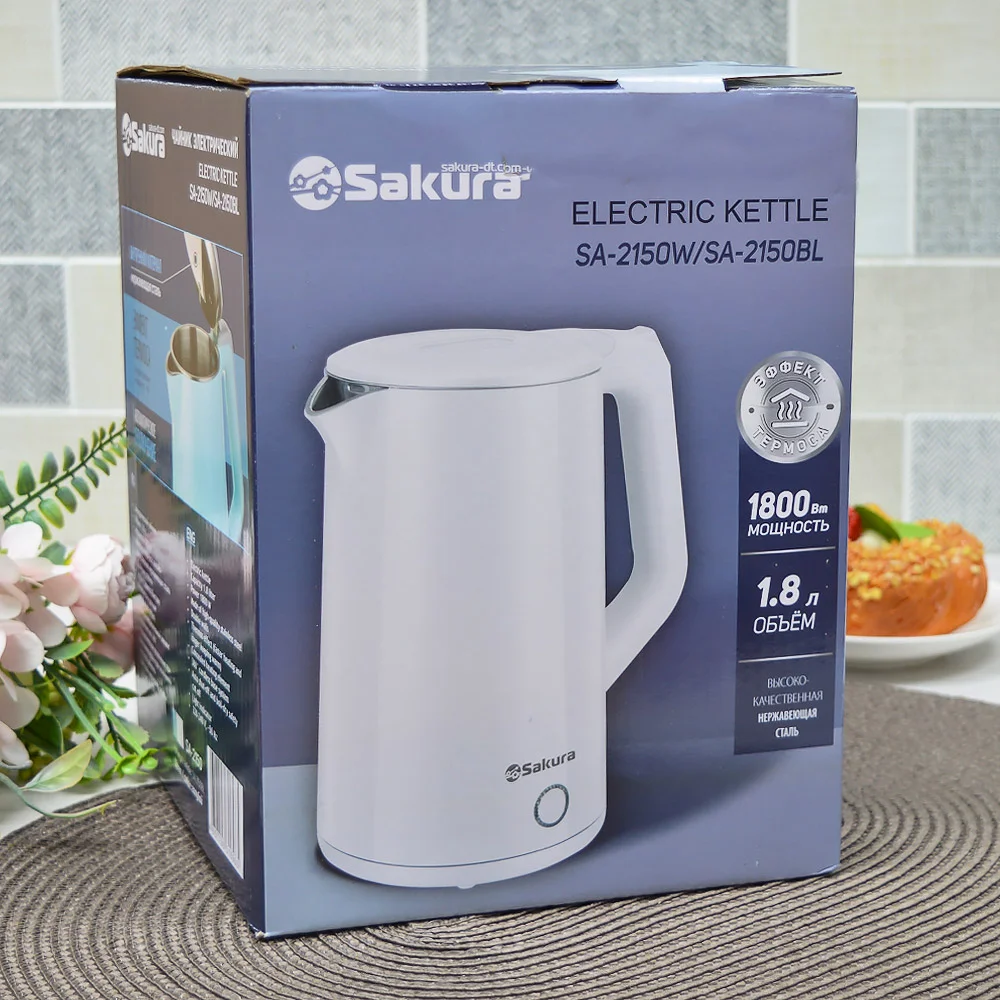 Чайник электрический Sakura SA-2150W 1.8 л, двойной корпус,бел