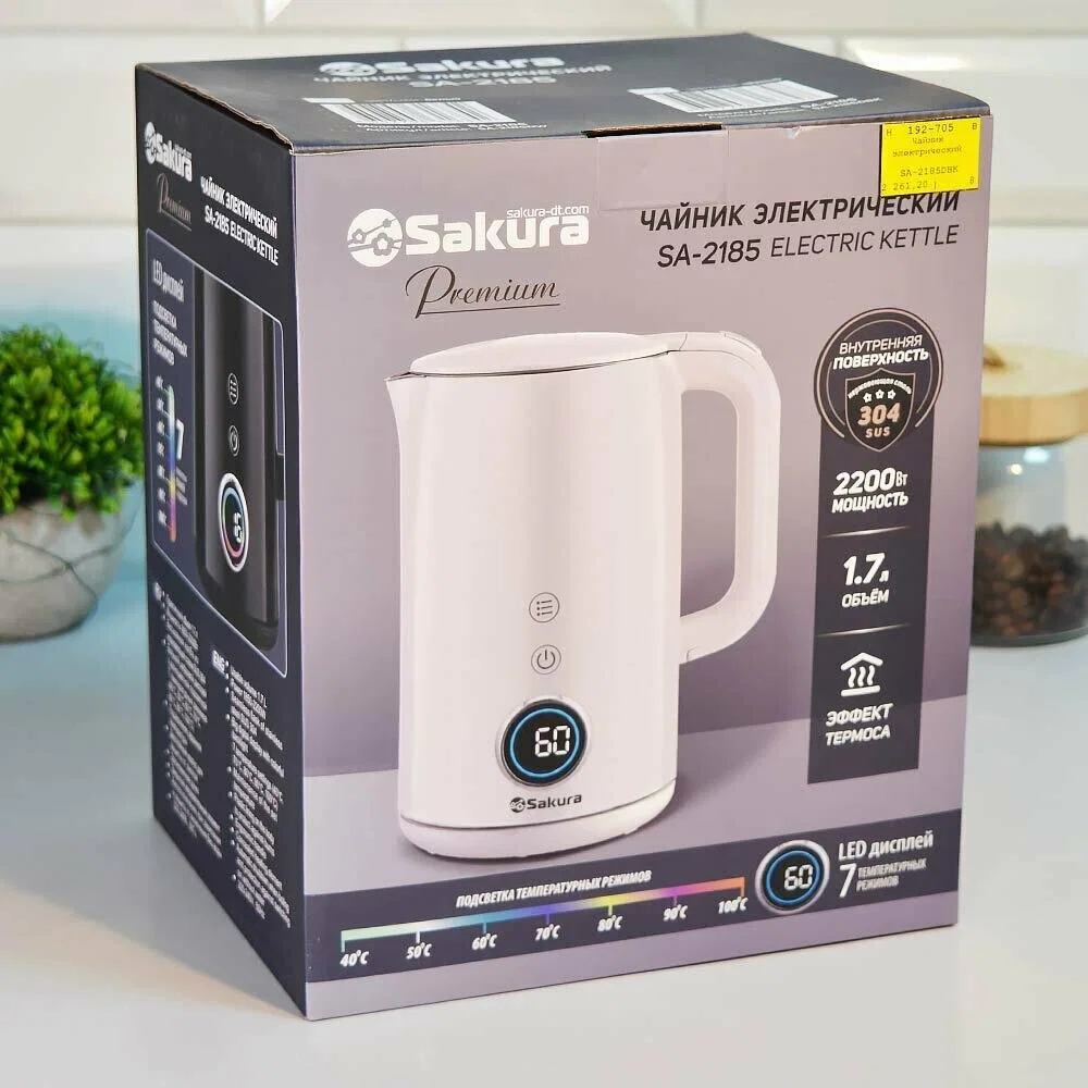 Чайник электрический Sakura SA-2185DBK Premium 1.7 л, дисплей, черный