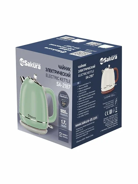 Чайник электрический Sakura SA-2187GR 1.7 л, зеленый/серый