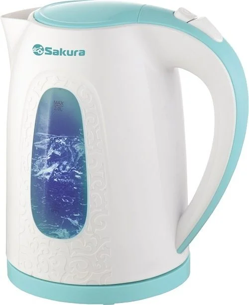 Чайник электрический Sakura SA-2345WBL 2 л, бел/мор волна д