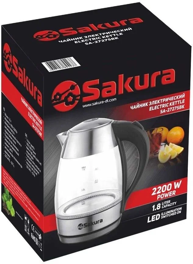 Чайник электрический Sakura SA-2727SBK (1.8) стекл подсв