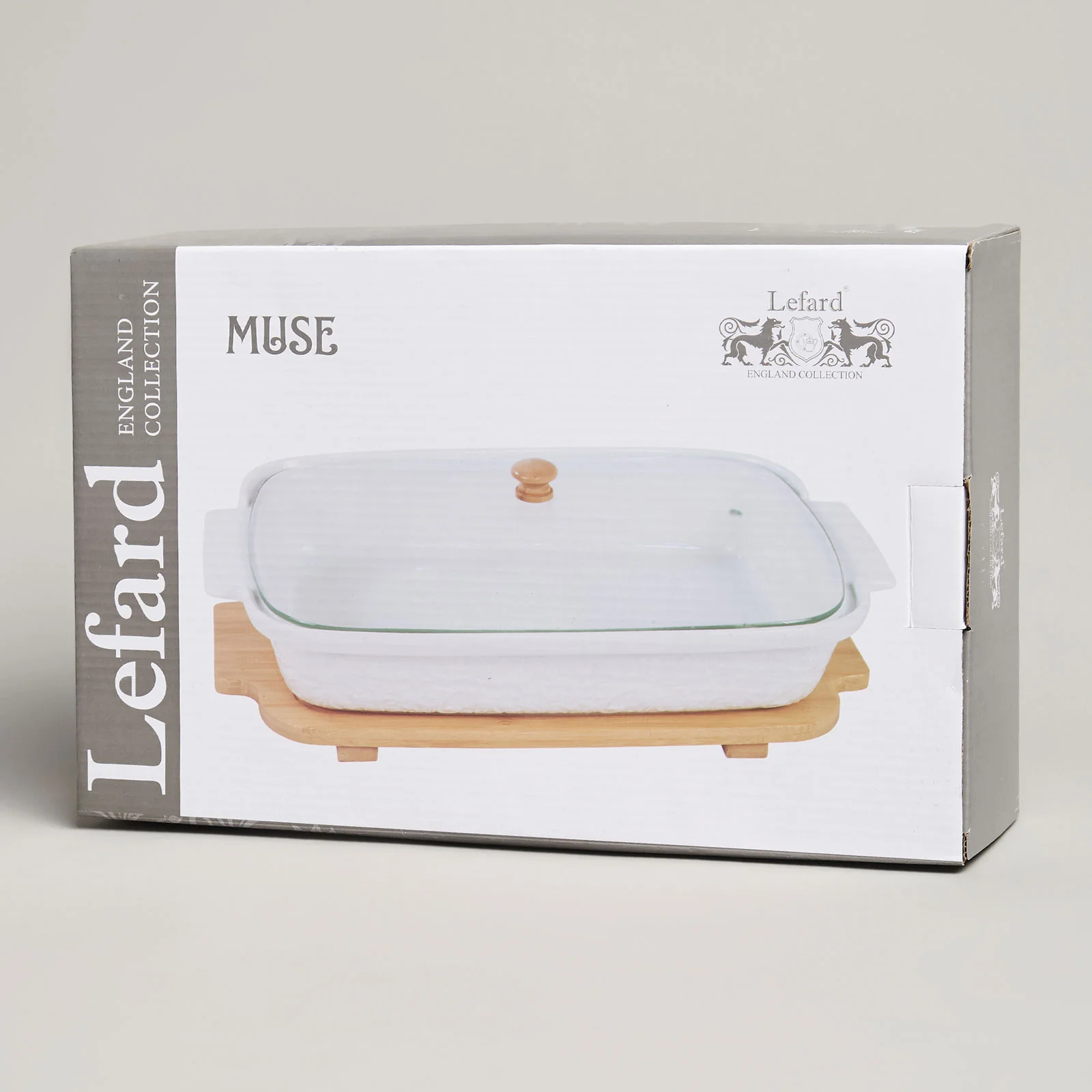 БЛЮДО ДЛЯ ВЫПЕКАНИЯ И СЕРВИРОВКИ LEFARD "MUSE" СО СТЕКЛ.КРЫШКОЙ НА ДЕР.ПОДСТАВКЕ 34,5*21*11СМ 1400МЛ