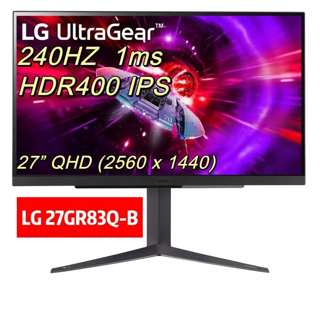 Монитор 27" LG UltraGear 27GR83Q-B IPS 2560x1440, 240 Гц, 1 мс, 16:9, 500 кд/м2, 2xHDMI, 1xDP, 1x3.5 мм, черный