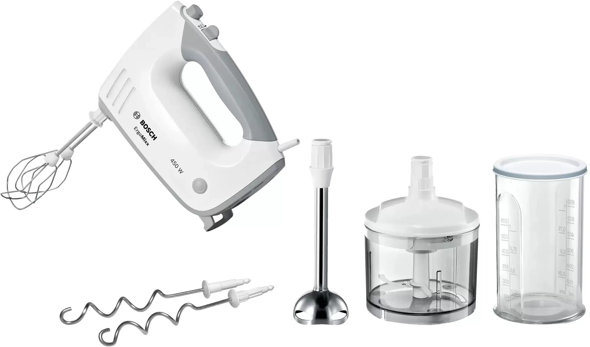 Миксер Bosch MFQ 36480 450Вт, 5 насадок, стакан 700 мл, измельчитель 450мл